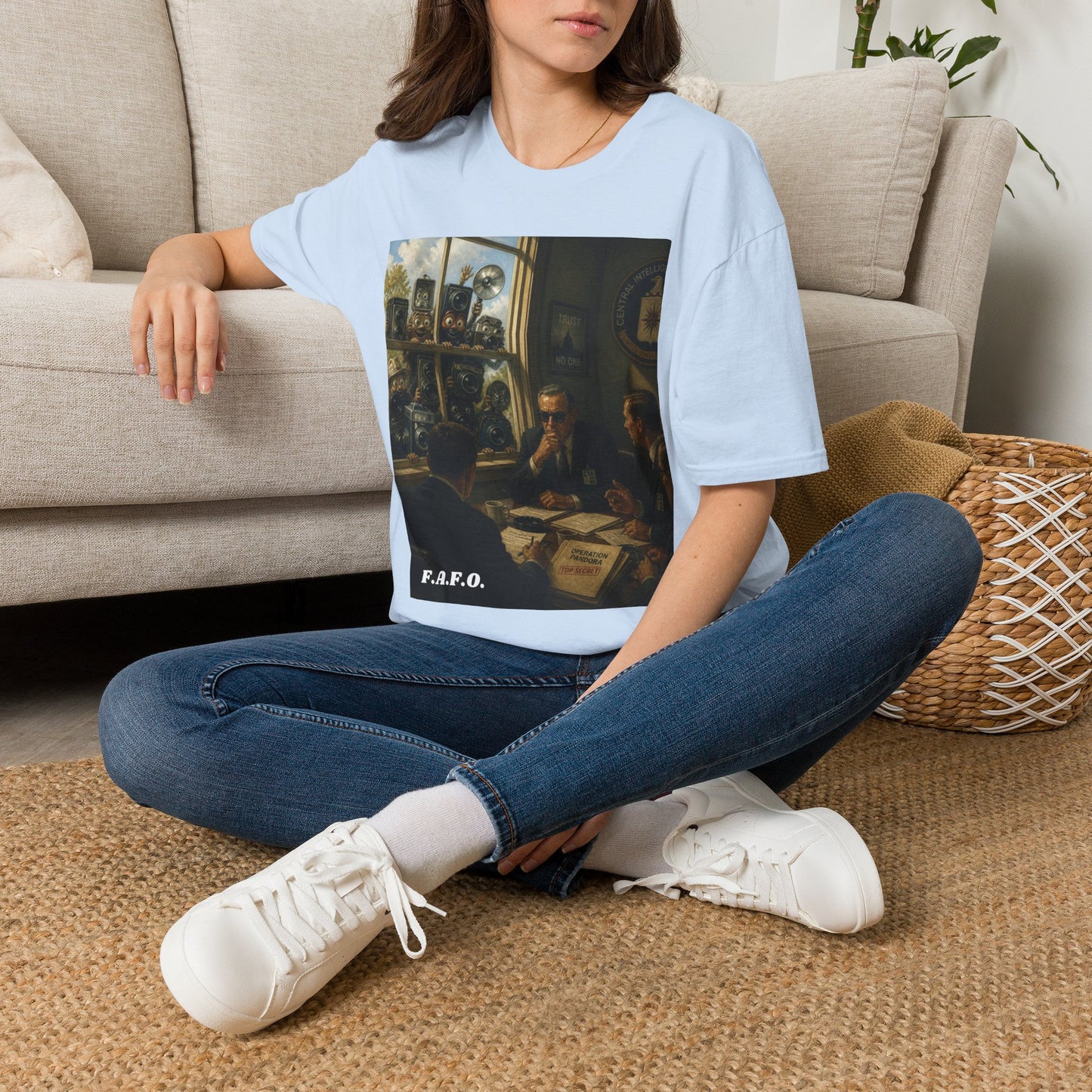 Conspiracy Tee — "Flock Cameras Are Watching" CIA Surveillance Graphic T-Shirt