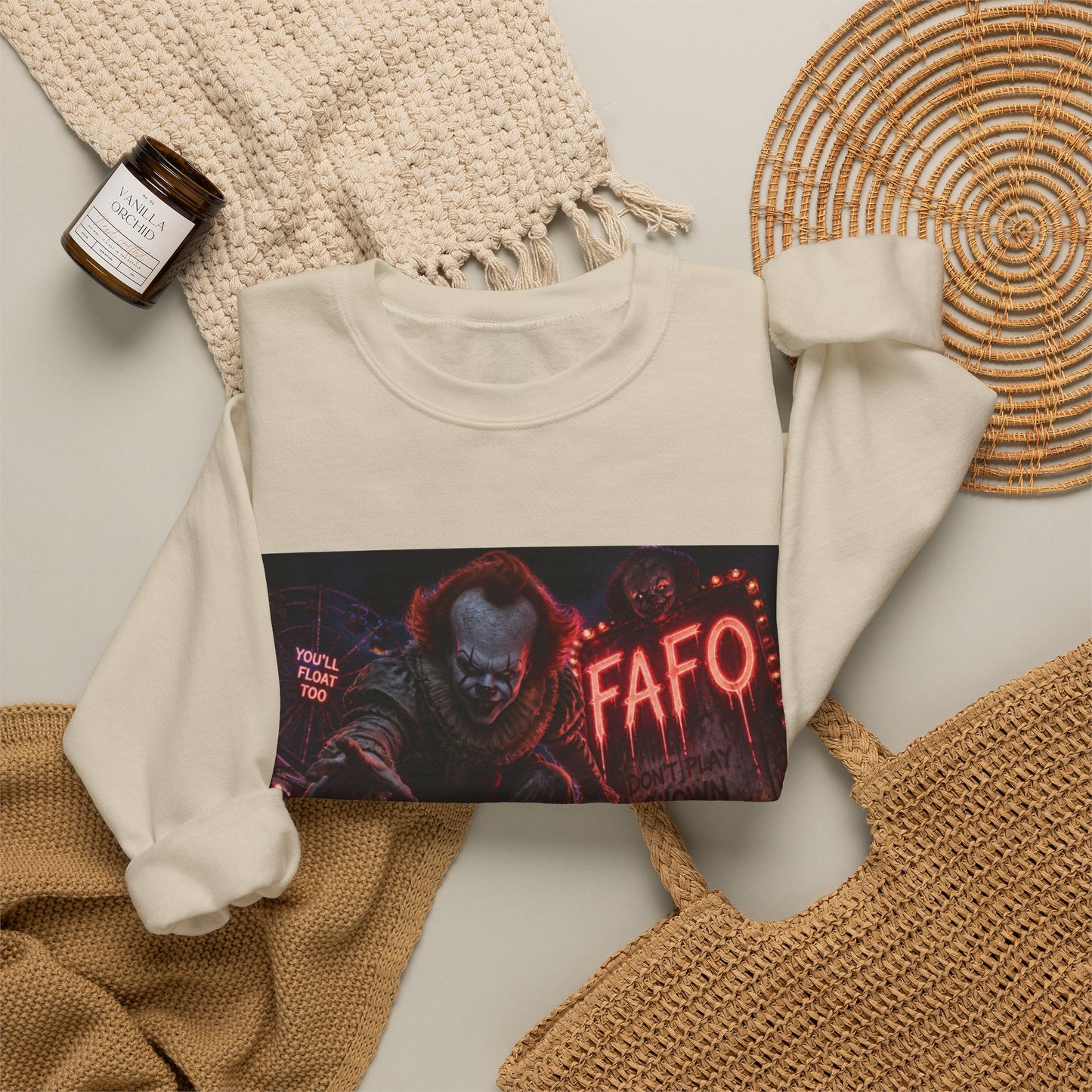 Creepy Clown Horror Crewneck Sweatshirt – FAFO Neon Alley Design