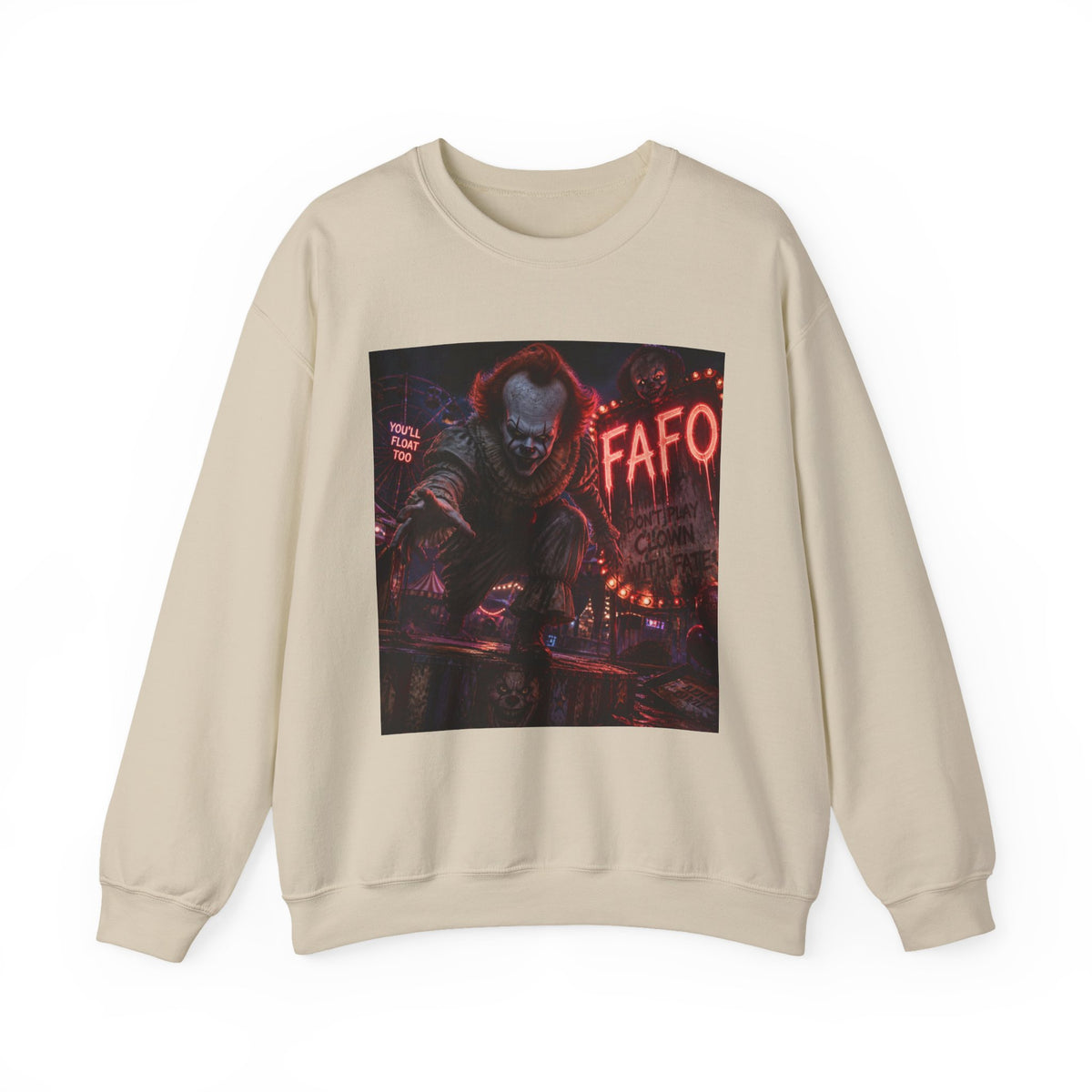 Horror Clown Crewneck Sweatshirt – Neon Carnival Pennywise Design