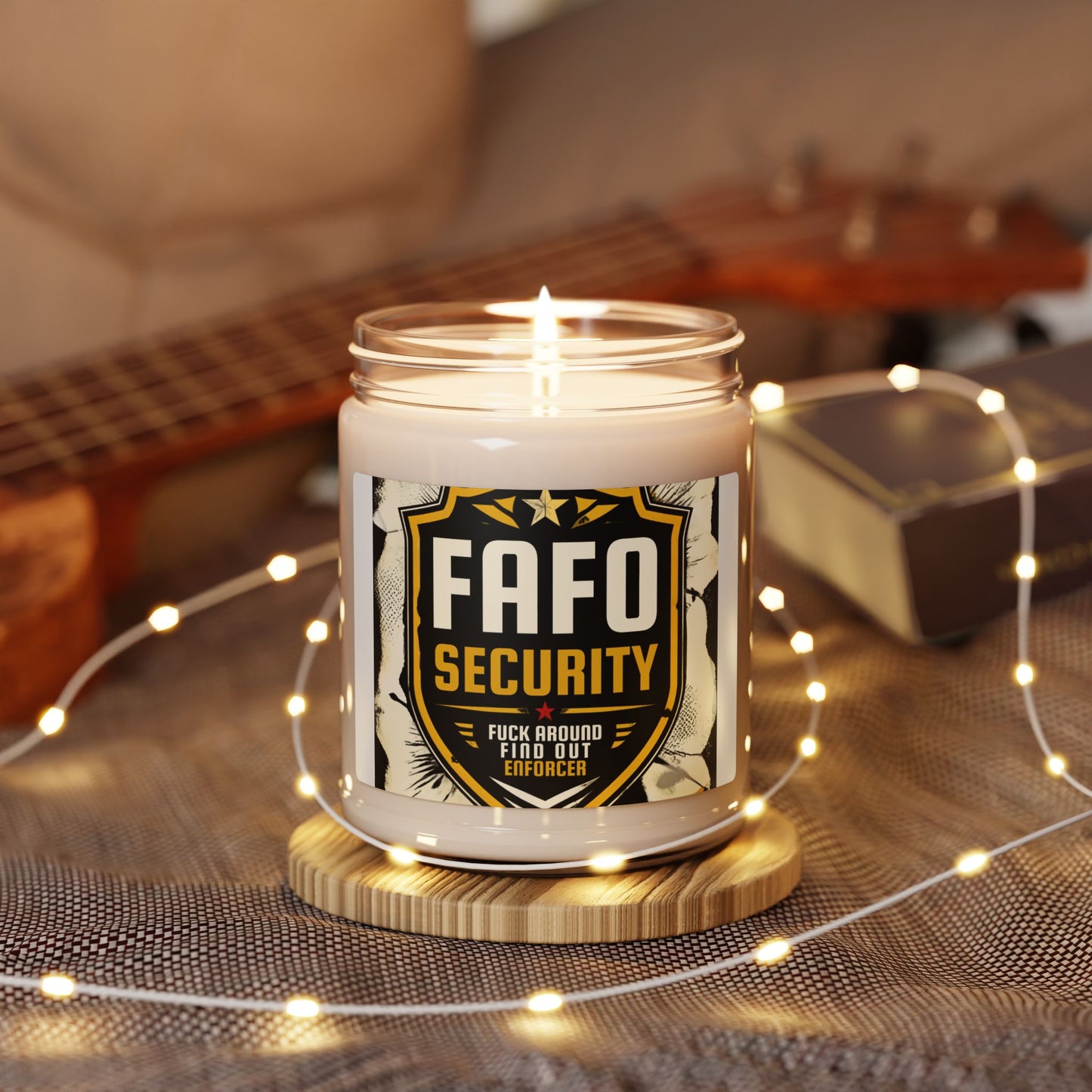FAFO Security 9oz Scented Soy Candle — Novelty 'Fuck Around Find Out' Badge Candle