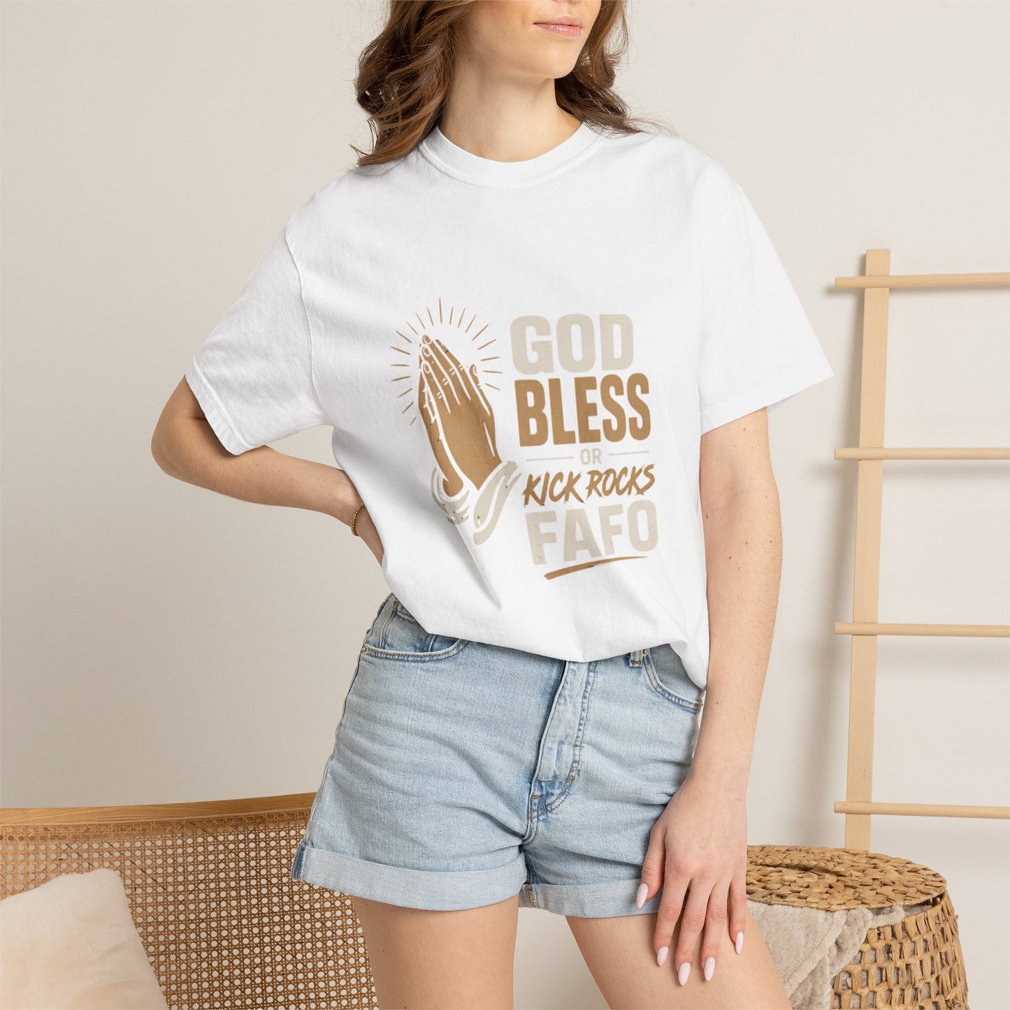 Prayer Hands "God Bless Kick Rocks Fafo" T-Shirt