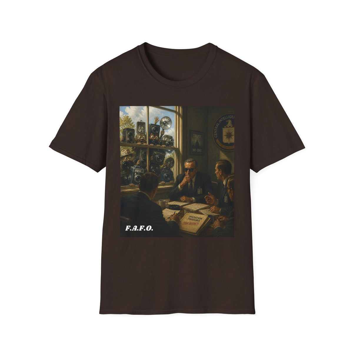 Conspiracy Tee — "Flock Cameras Are Watching" CIA Surveillance Graphic T-Shirt