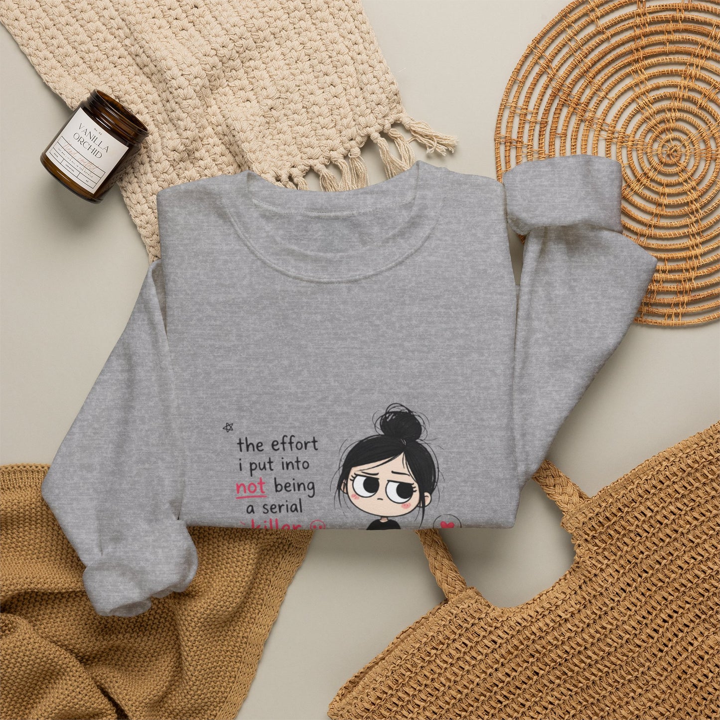 Crewneck Sweatshirt - "The Effort I Put Into Not Being A Serial Killer" Cute Goth Girl Graphic