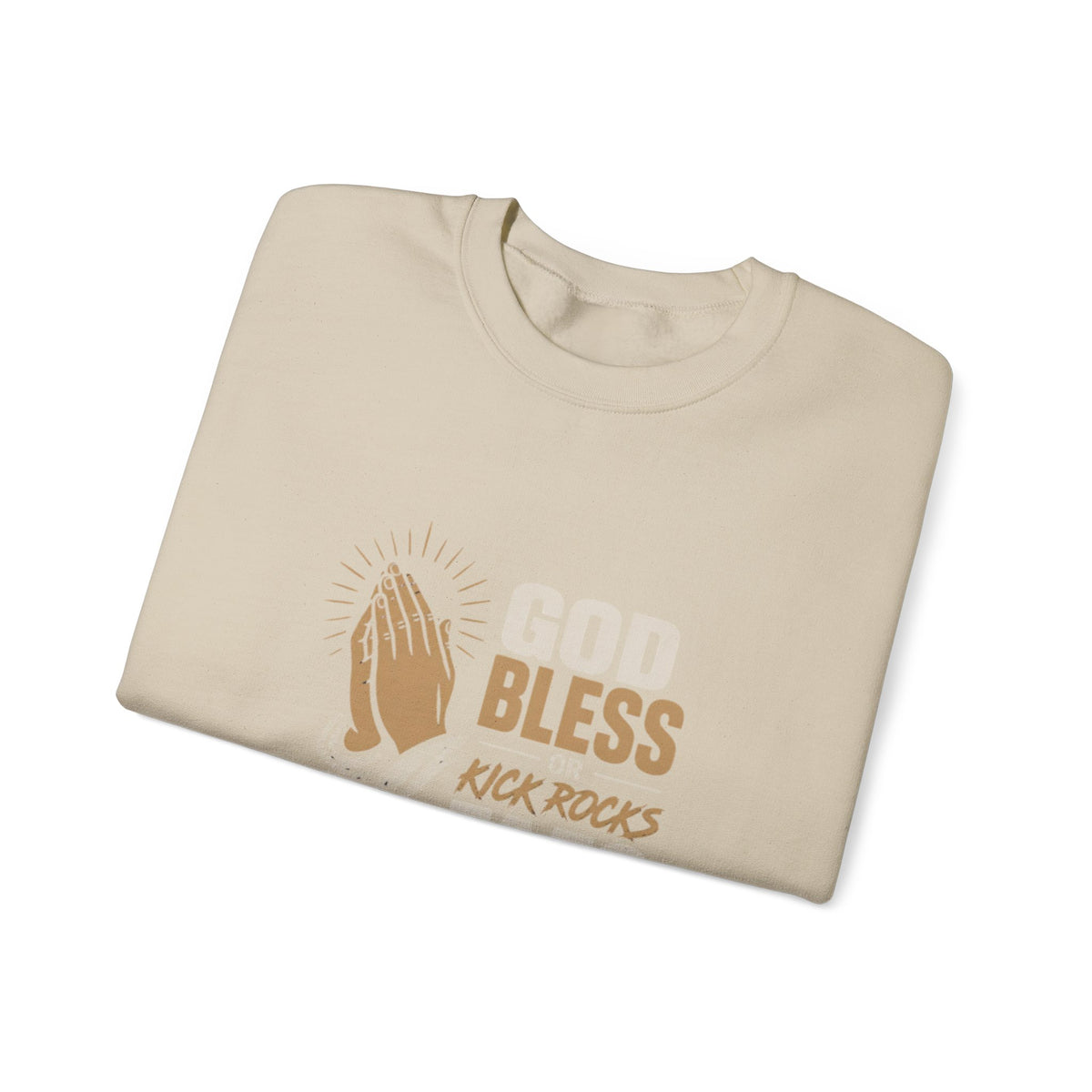Prayer Hands Crewneck Sweatshirt — "God Bless" Faith Graphic Pullover