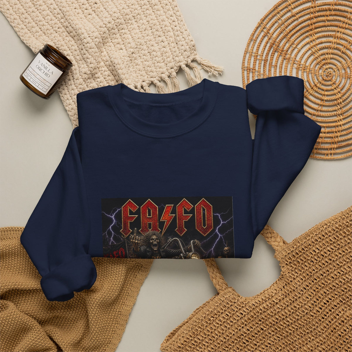 Motorcycle Skull Crewneck Sweatshirt – FAFO Heavy Metal Biker Design