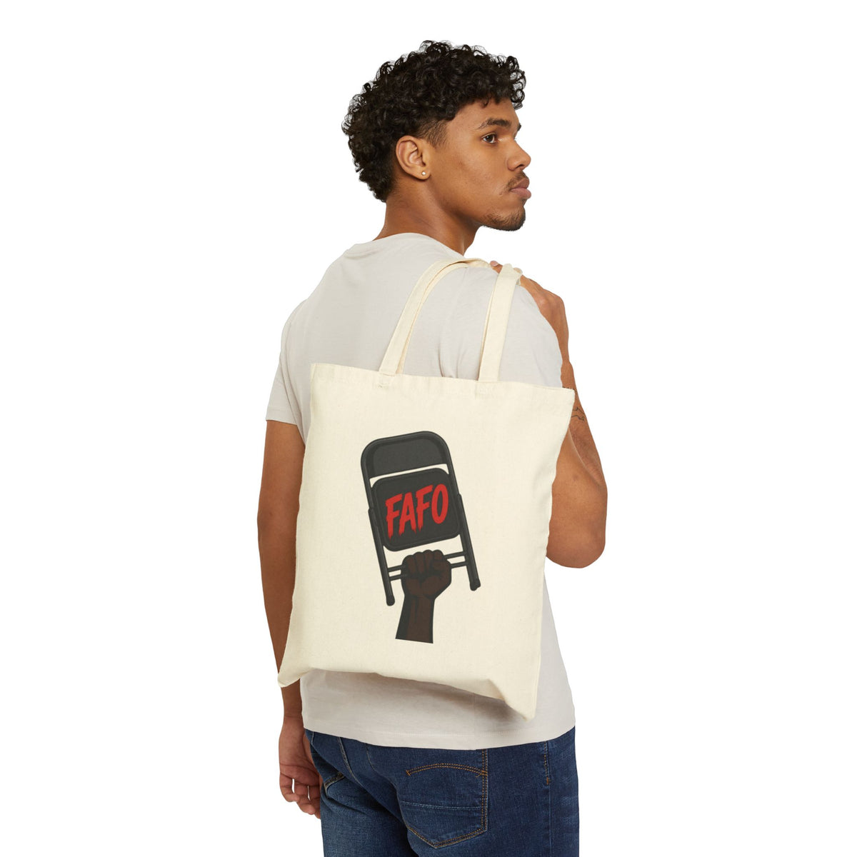 FAFO Protest Tote Bag — Raised Fist Chair Design Cotton Canvas Tote