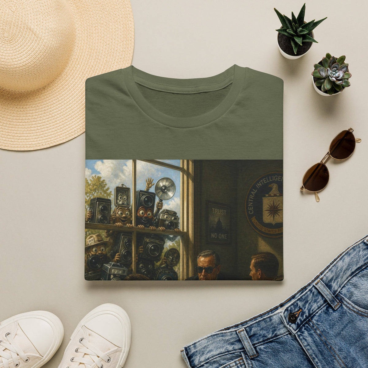 Conspiracy Tee — "Flock Cameras Are Watching" CIA Surveillance Graphic T-Shirt