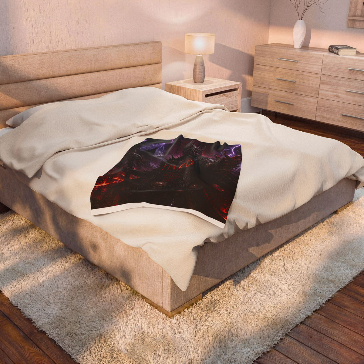 Demonic King Velveteen Plush Blanket — Dark Fantasy Goth Throw