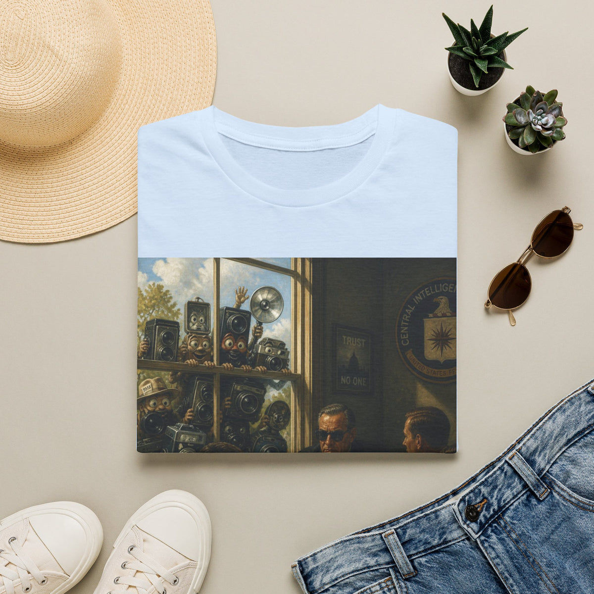 Conspiracy Tee — "Flock Cameras Are Watching" CIA Surveillance Graphic T-Shirt