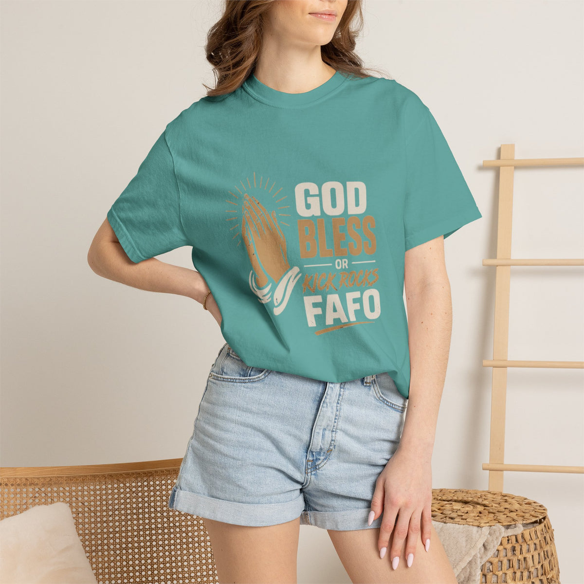 Prayer Hands "God Bless Kick Rocks Fafo" T-Shirt