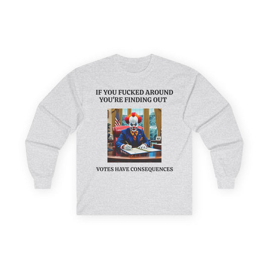 Political Satire Long Sleeve Tee — "If You Fucked Around You're Finding Out" (FAFO Society)