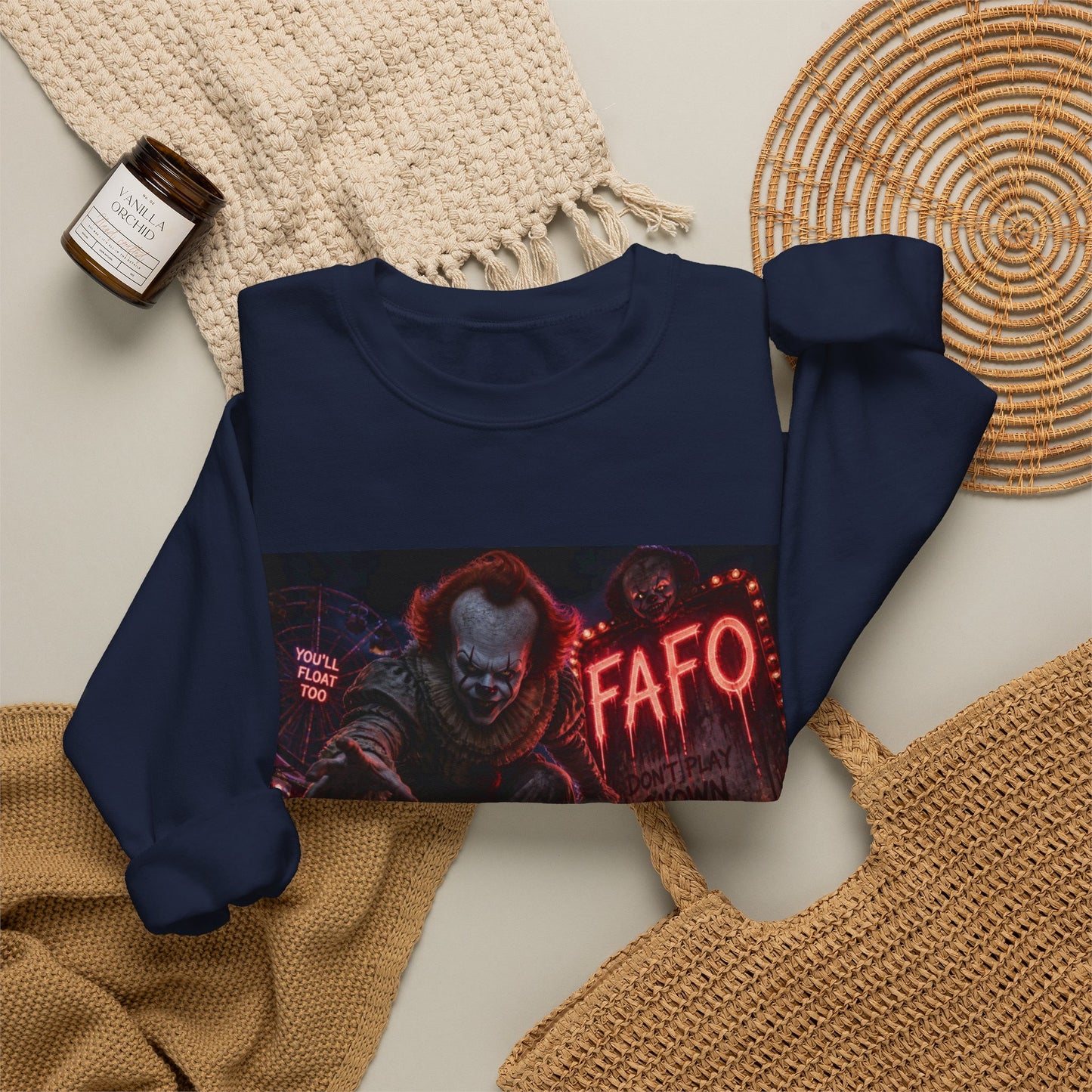Creepy Clown Horror Crewneck Sweatshirt – FAFO Neon Alley Design