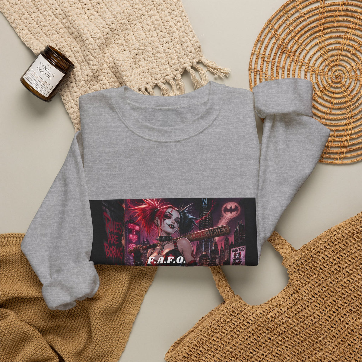 Crewneck Sweatshirt — Neon Harley Quinn Poster Design (G.F.O.)