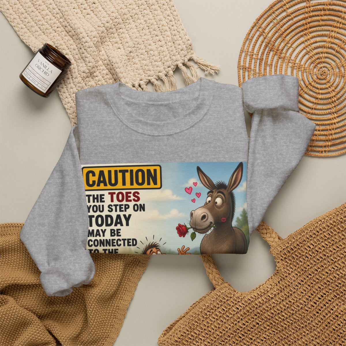 Donkey Kiss Warning Crewneck Sweatshirt — Funny Farm Animal Graphic