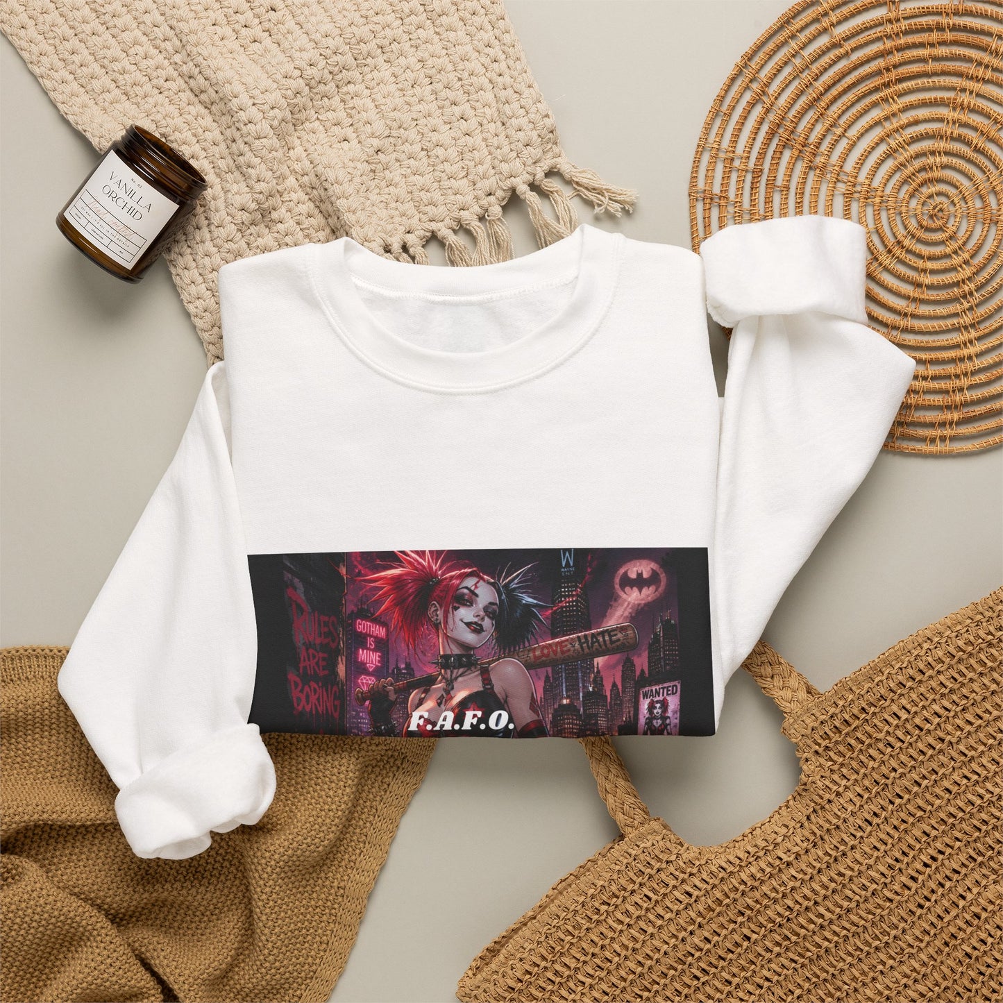 Crewneck Sweatshirt — Neon Harley Quinn Poster Design (G.F.O.)