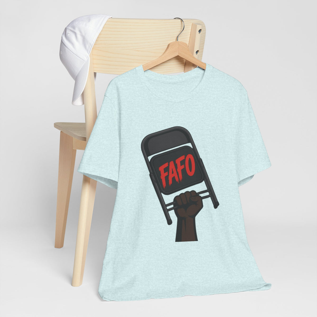 FAFO Protest Tee — Raised Fist Holding 'FAFO' Chair Graphic